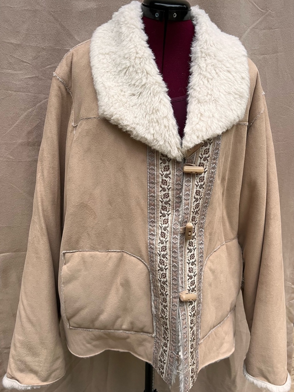 Coldwater Creek 2X Faux Suede Faux Fur Lined Toggle Jacket